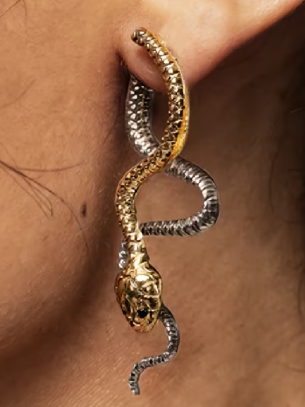 Gold and Silver Snake Drop Earrings - Women Jewelry